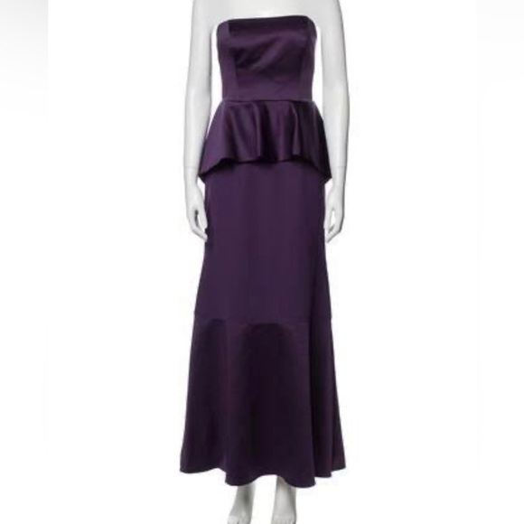 Vera Wang White Trumpet Royal Purple Floor Length Strapless Gown 2 - Picture 1 of 7